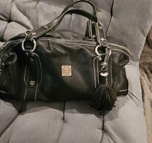 MCM Black Leather Shoulder Bag with Tassel